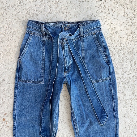 Abercrombie & Fitch Jeans Size 4 27 Mom High Rise Baggy Tie Blue Buttonfly Denim - Picture 4 of 6